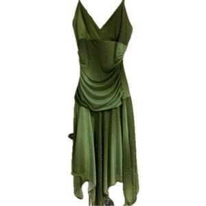 90s TABOO OLIVE GREEN GLITTER FAIRYCORE/MERMAIDCORE  DRESS